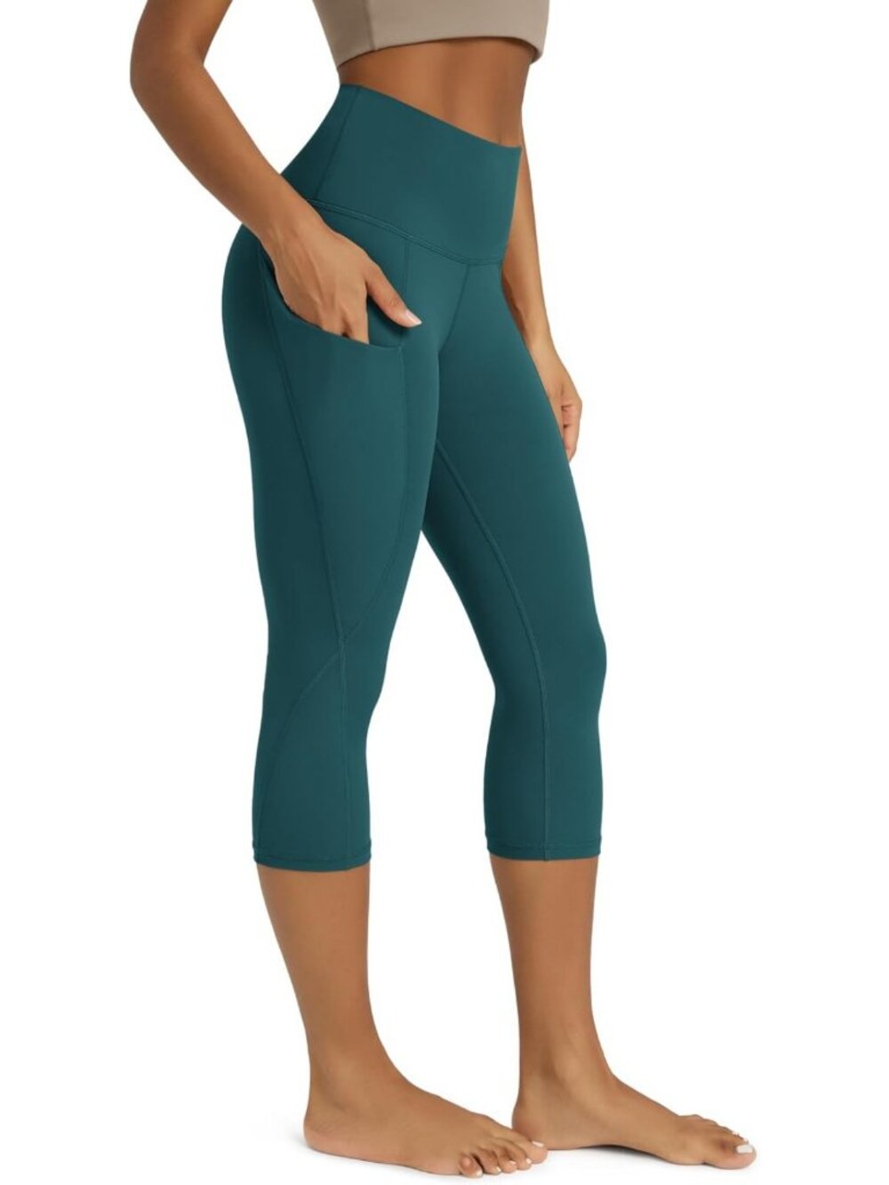 High Waisted Yoga Capris with Pockets, Tummy Control, Non-See Through Athletic